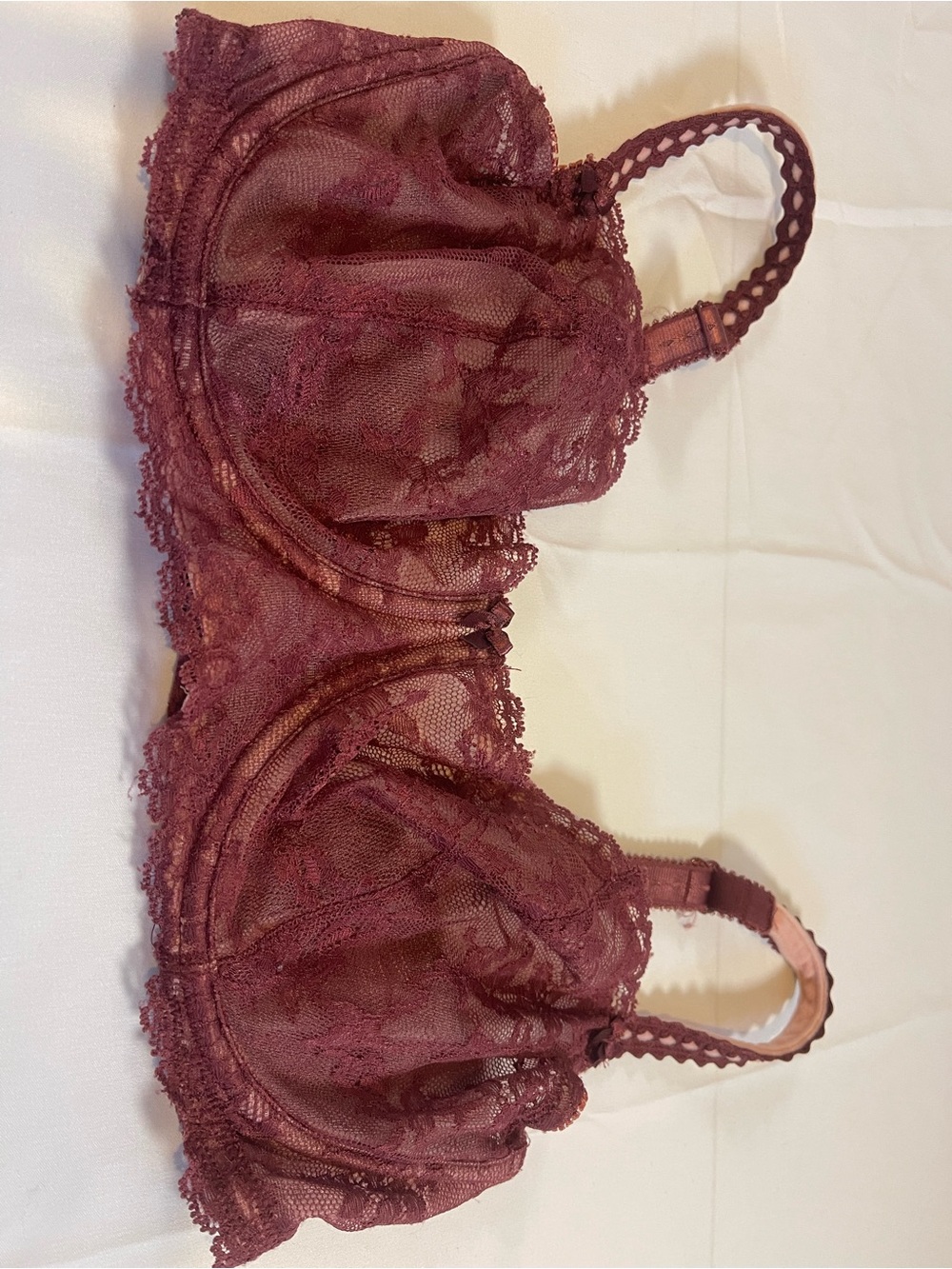 Victoria's Secret Sheer Lace Underwire Bra in Burgundy